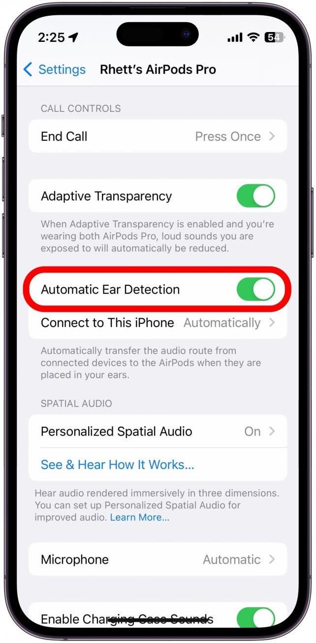 Slå automatisk registrering af ører fra.