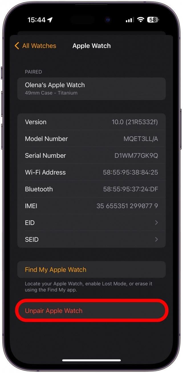 Снимите сопряжение с Apple Watch в приложении "Часы" на iPhone, а затем снова установите сопряжение.