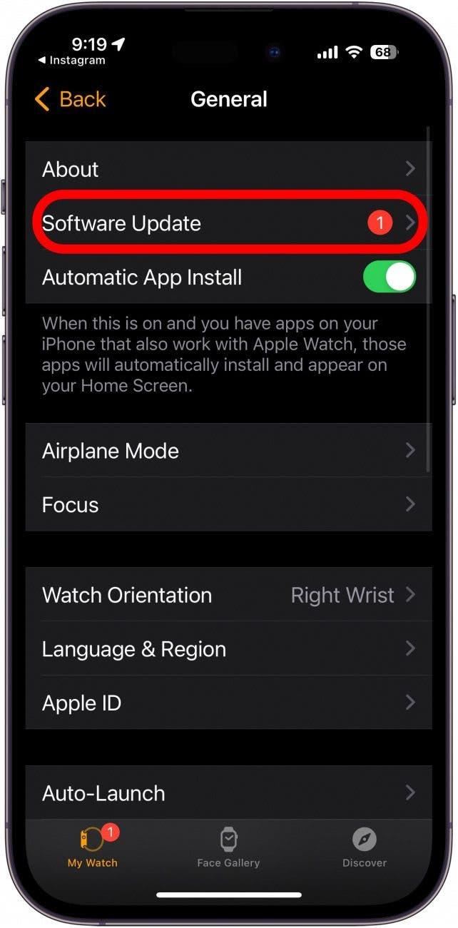 tocchi aggiornamento software per aggiornare il software dell'apple watch