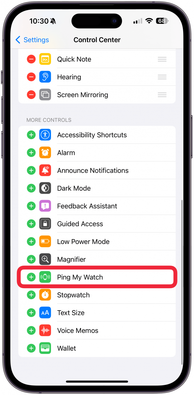 Прокрутите вниз и в разделе "Другие элементы управления" нажмите на "Ping My Watch".