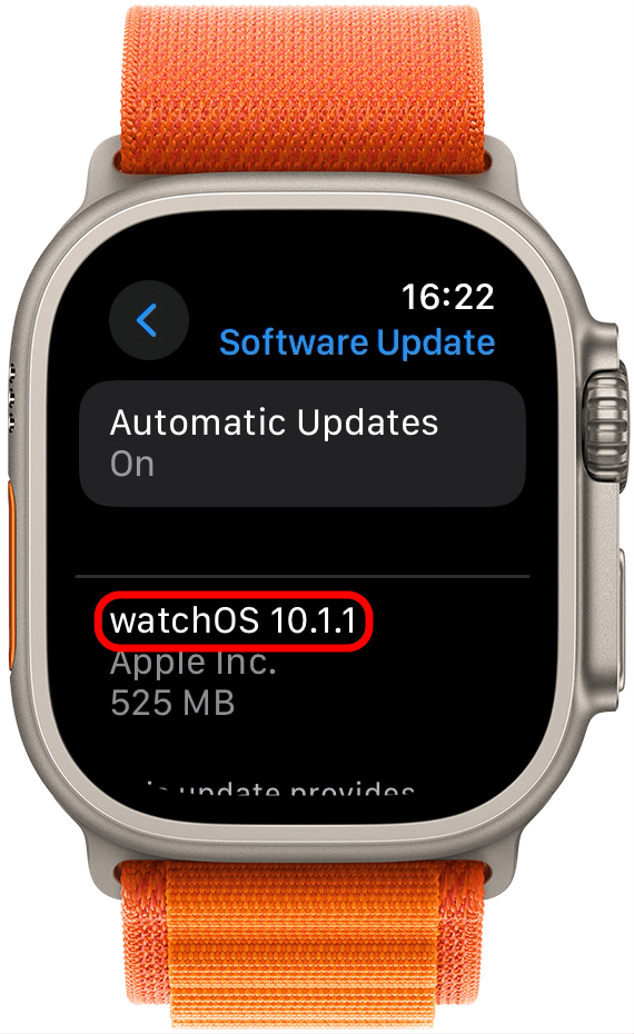След това потвърдете, че вашият часовник работи с watchOS 10.1 или по-нова версия (не с watchOS 10.0).