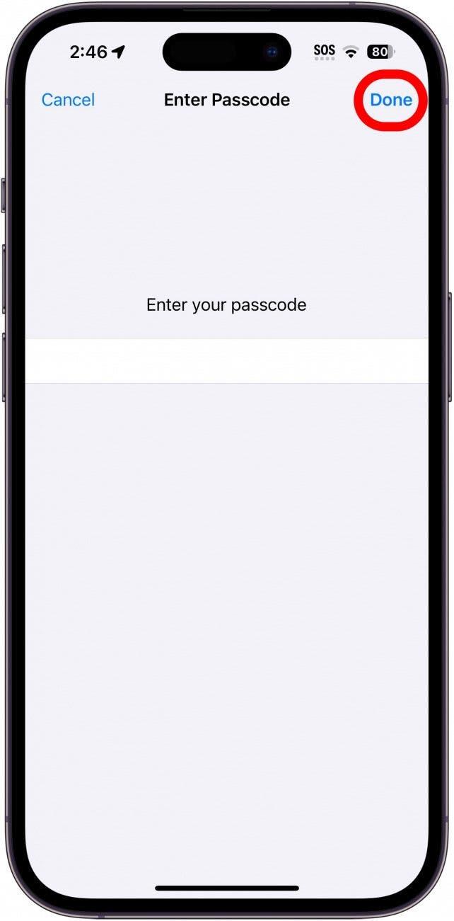 iphone reset all settings passcode screen with done button circled in red