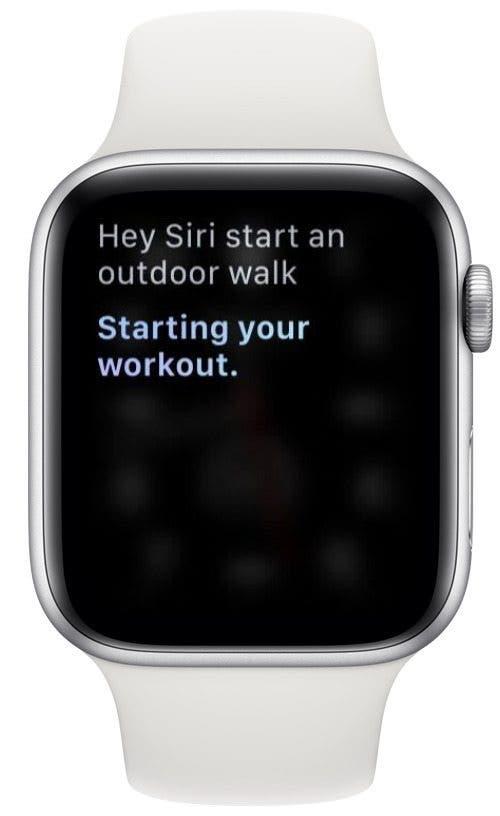 capture d'écran de l'apple watch montrant comment demander à siri de commencer un entraînement spécifique