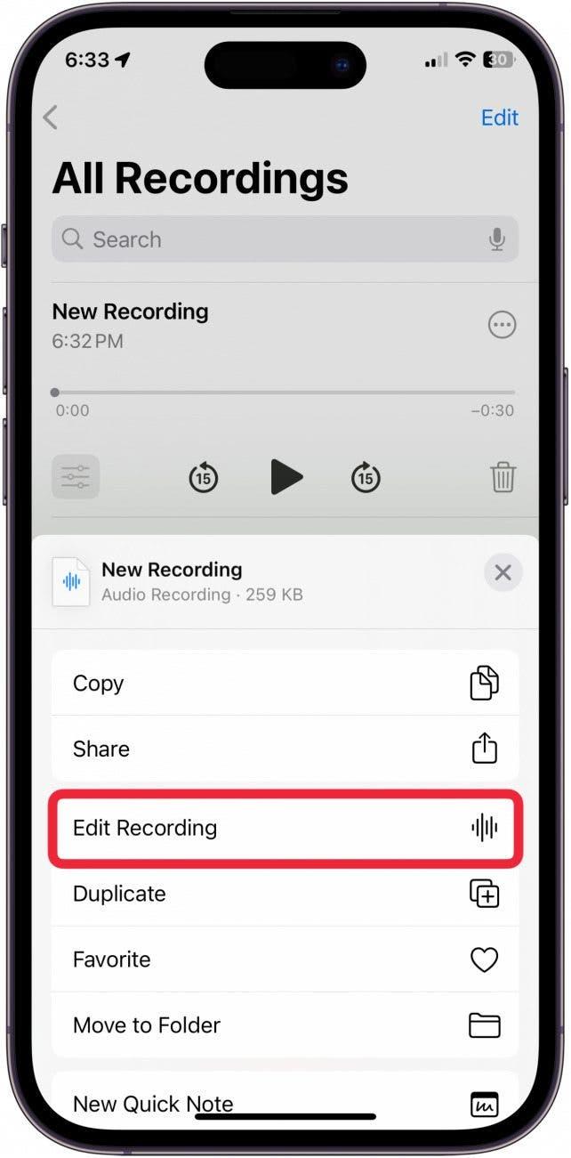 как да редактирам гласови бележки на iphone