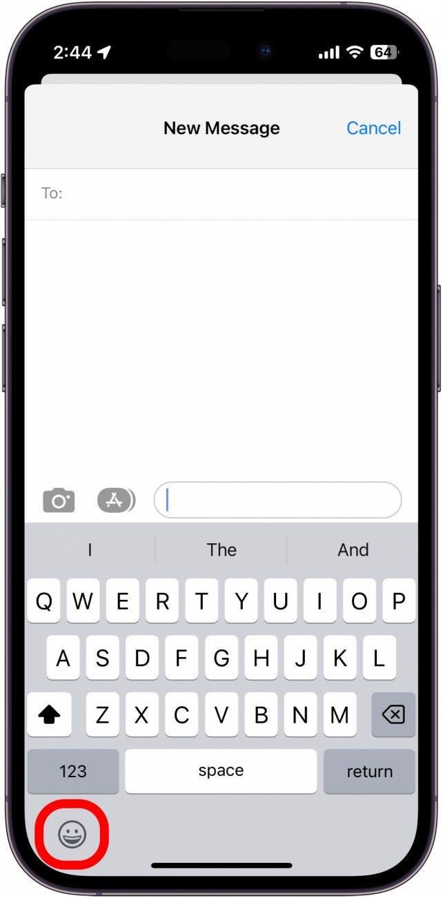 Tippen Sie in einem beliebigen Textfeld, in dem Sie die Emoji-Tastatur öffnen können, auf die Schaltfläche Emoji-Tastatur.