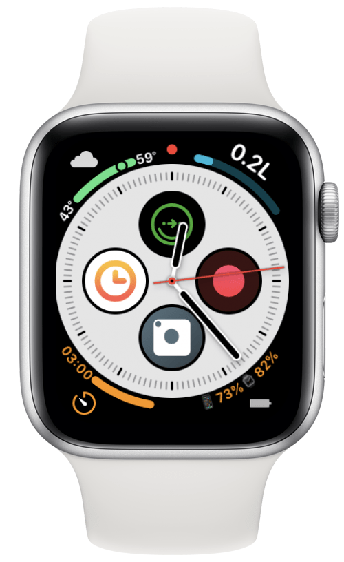 Infographie du cadran de l'Apple Watch avec 8 complications