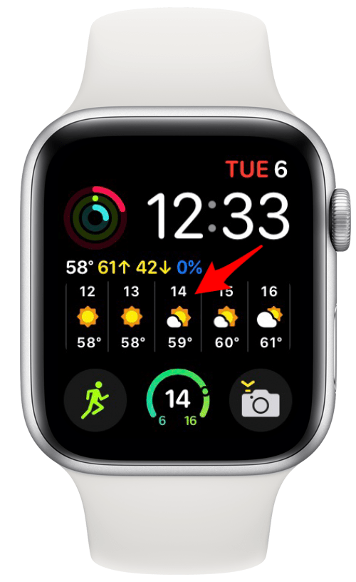Complication CARROT Weather sur le cadran d'une Apple Watch