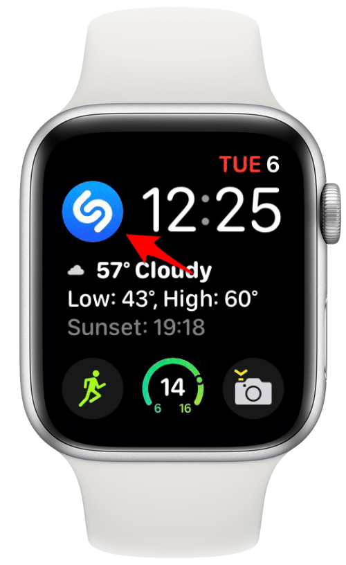 Shazam-Komplikation auf einem Apple Watch Gesicht