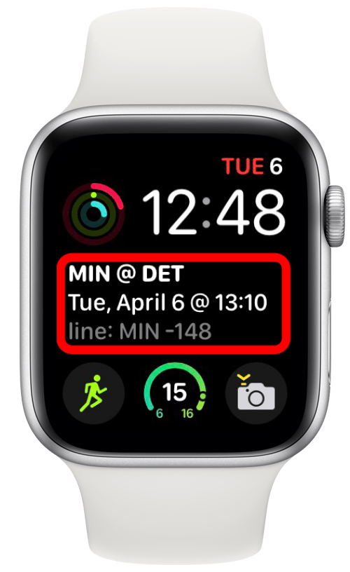 Complications Sports Alerts sur une Apple Watch