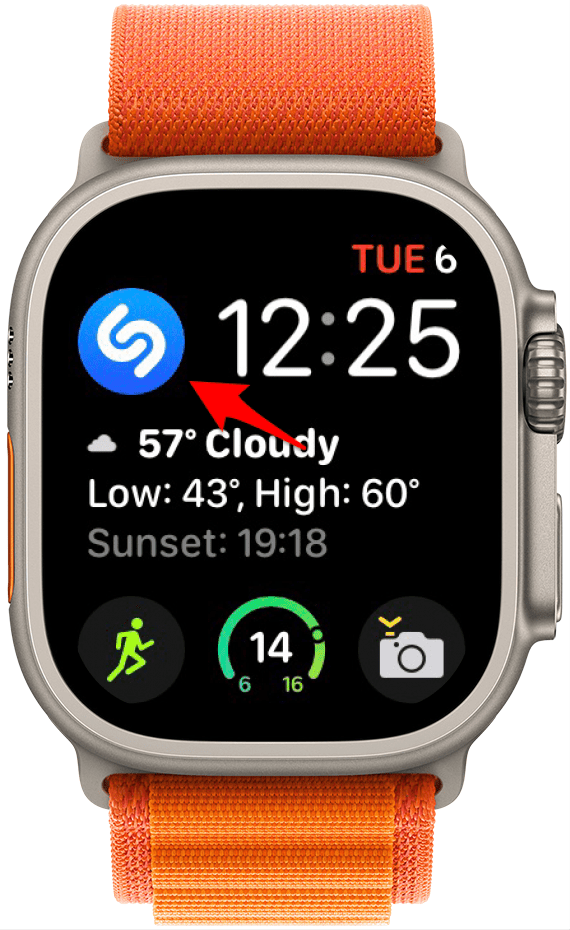 Shazam-Komplikation auf einem Apple Watch Gesicht