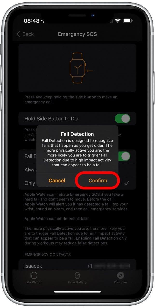 Appuyez sur Confirmer - comment activer la détection de chute sur l'apple watch, activer la détection de chute sur l'apple watch