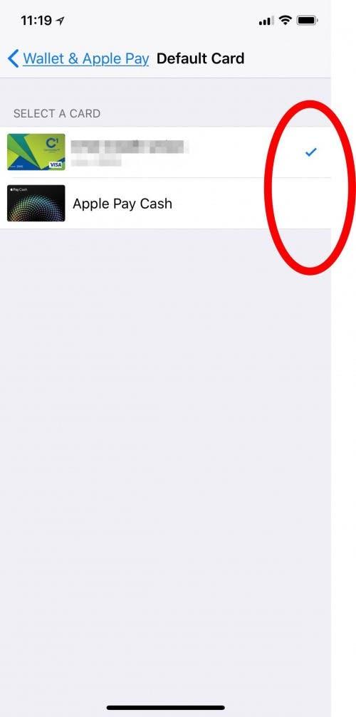 changer la carte par défaut apple wallet