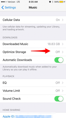 cómo optimizar el almacenamiento de música iOS 10