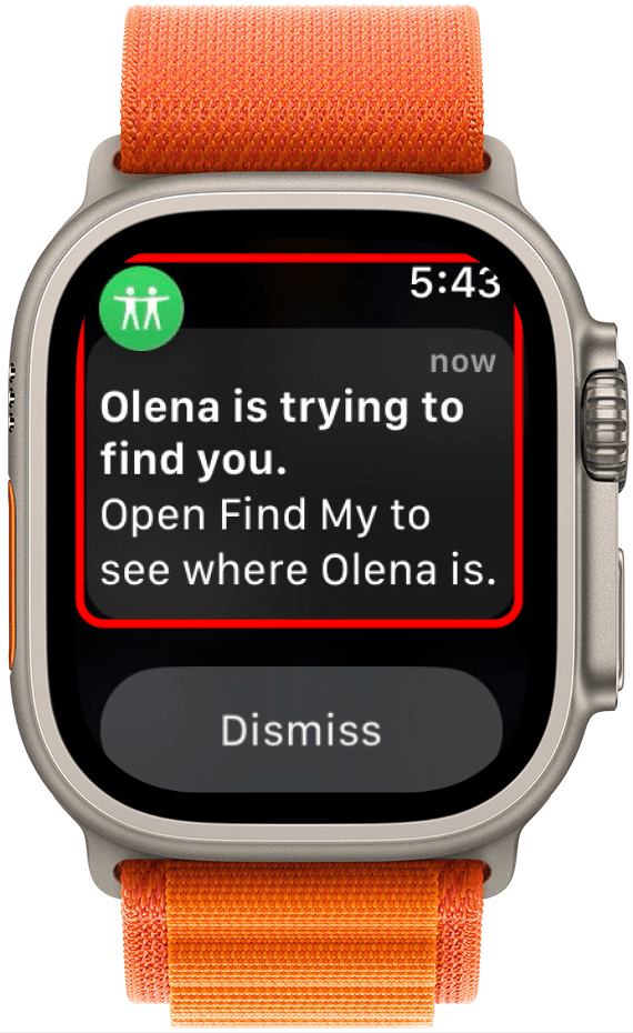 Apple Watch Benachrichtigung mit der Nachricht, dass ein Freund versucht, Sie zu orten
