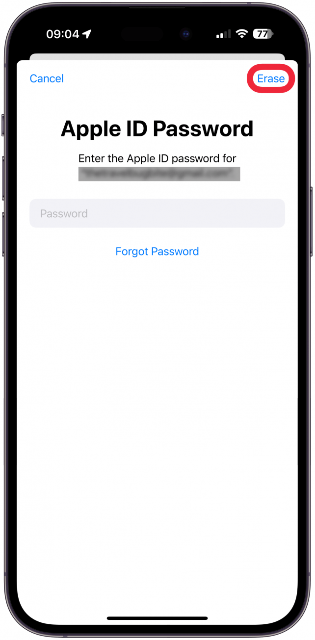 Per confermare l'operazione è necessario accedere con la password dell'ID Apple.