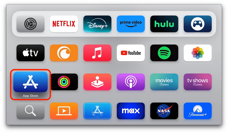 Slå på din Apple TV och navigera till din App Store.
