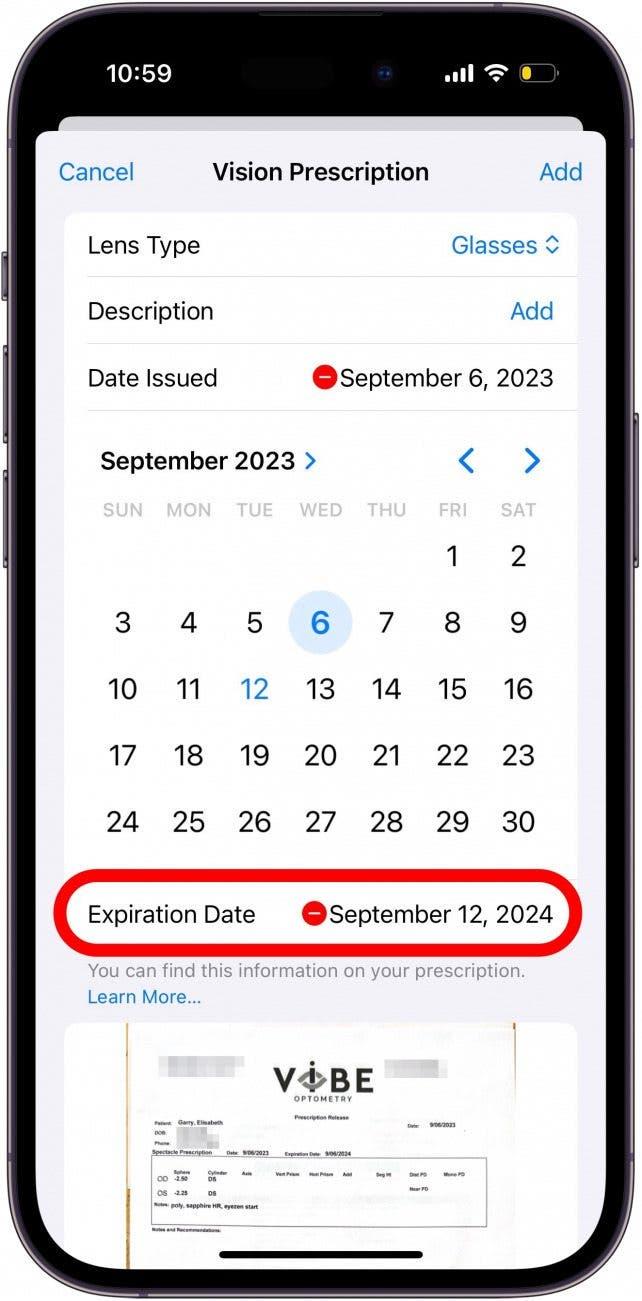 iphone-Rezeptbildschirm mit rot eingekreisten Ablaufdatum