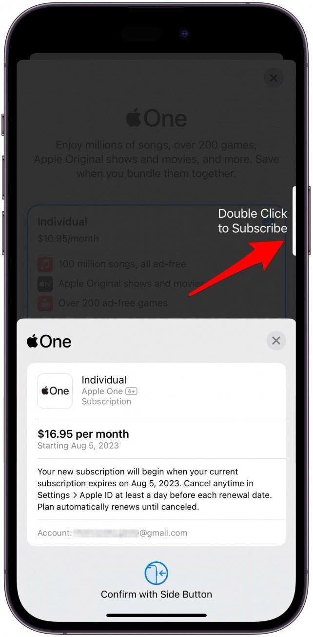 L'écran Apple Pay s'affiche. Pour confirmer votre achat, il vous suffit de double-cliquer sur le bouton latéral ou de saisir votre mot de passe Apple ID.
