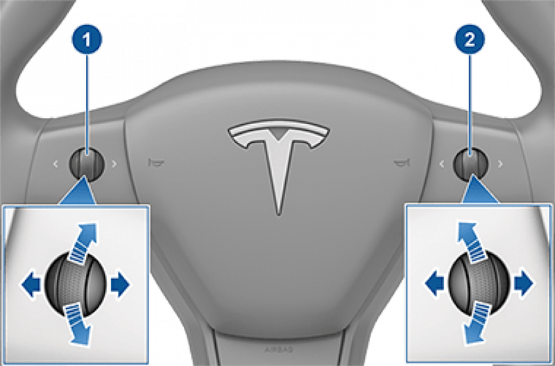 Wenn Sie in Ihren Tesla einsteigen, sicher parken und einige Minuten lang nicht fahren können, starten Sie Ihren Tesla neu, indem Sie beide Scrollräder am Lenkrad gedrückt halten.