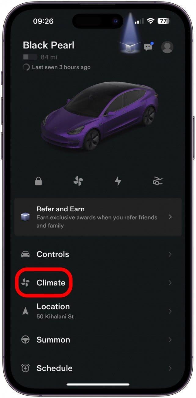 Åbn appen, og tryk på Klima.