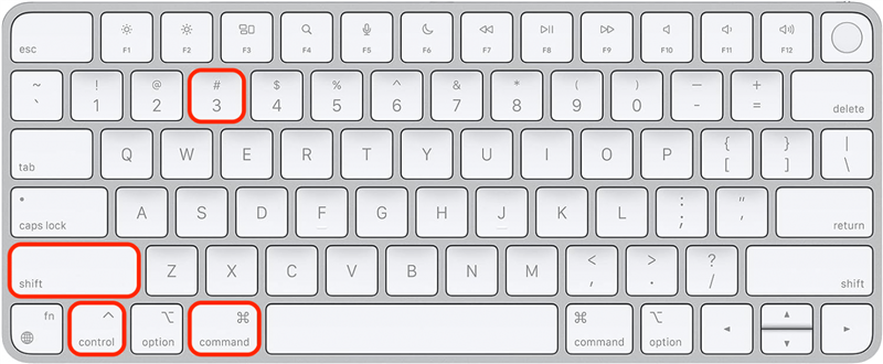 Pressione as teclas Command, Control, Shift e número 3 do teclado simultaneamente.