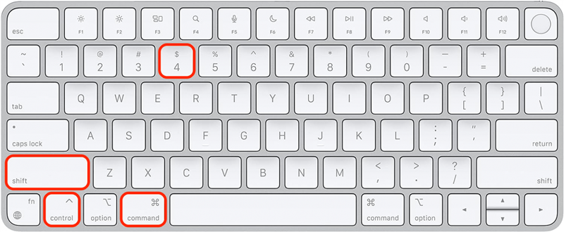 Pressione as teclas Command, Control, Shift e número 4 do teclado simultaneamente.