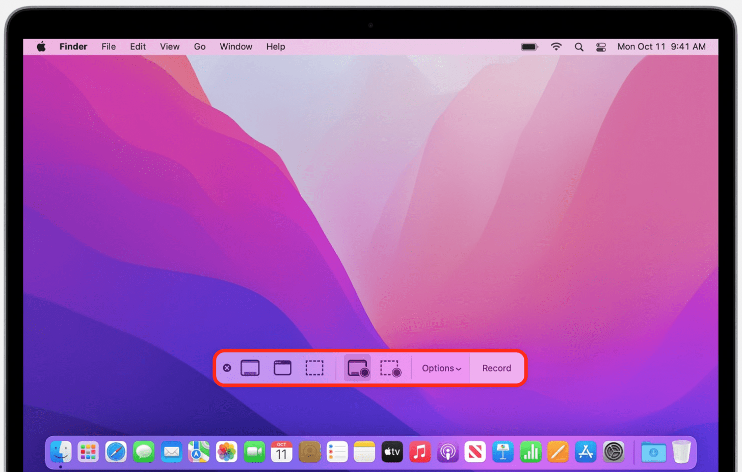 "Mac-Bildschirmaufzeichnungsoptionen"