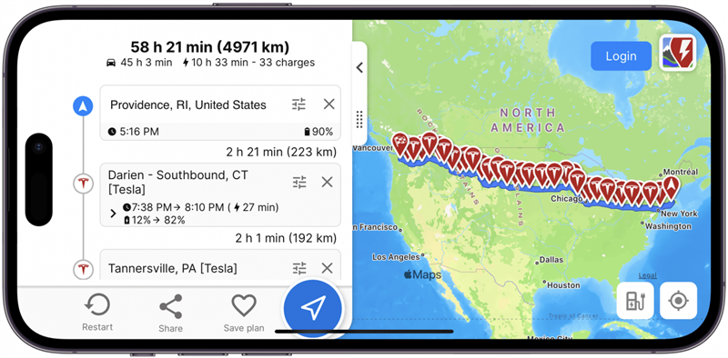 Den beste Tesla-appen for å planlegge en tur og unngå rekkeviddeangst