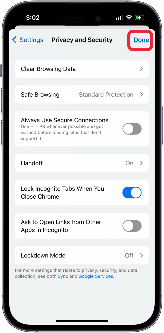 Tippen Sie auf Fertig, um den Inkognito-Modus auf dem iPhone und iPad zu sperren