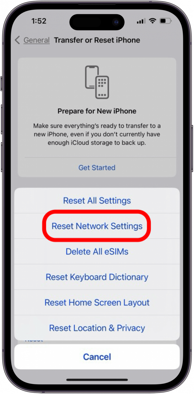 이전 알림이 다시 표시되는 경우 iPhone 또는 iPad에서 네트워크 설정 초기화하기