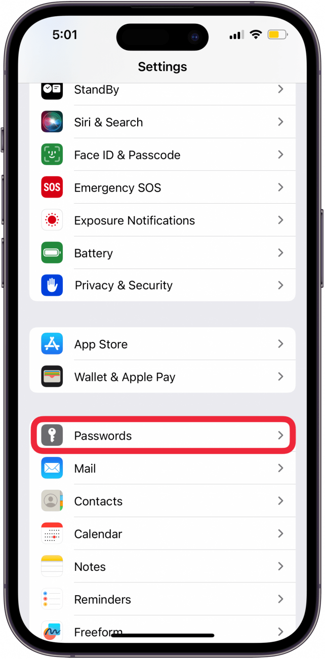 toccare le password nelle impostazioni dell'iPhone