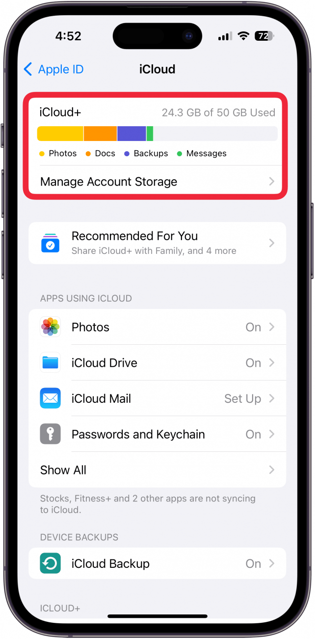 Assicuratevi che l'iPhone abbia abbastanza spazio di archiviazione se le e-mail sono scomparse dall'iPhone.