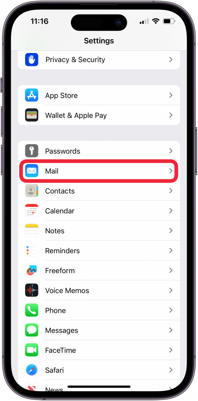 appuyez sur courrier pour trouver les courriels disparus sur l'iPhone
