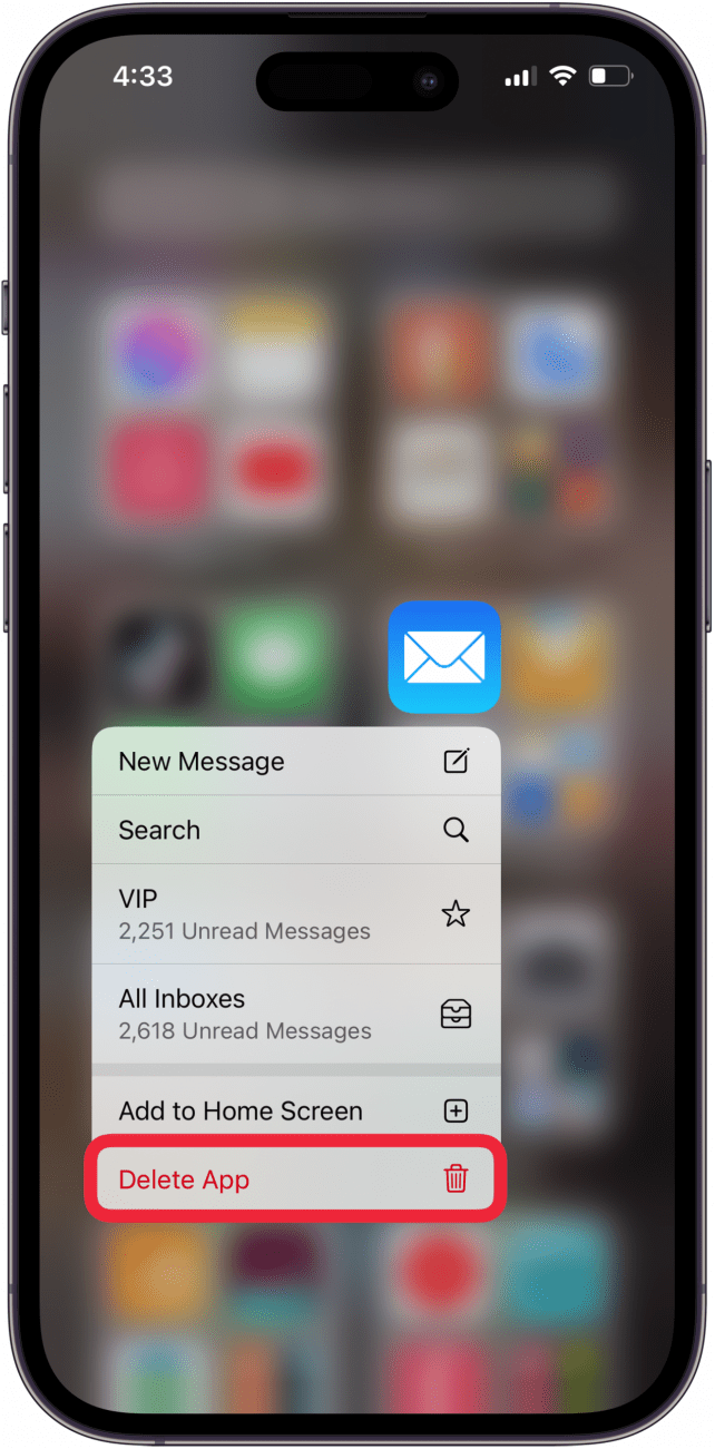 изтрийте приложението за поща и го инсталирайте отново, ако имейлите изчезват от iphone