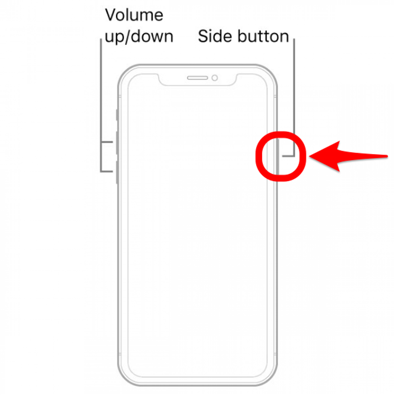 Tryck och håll ned sidoknappen - hur man startar om iphone xs max