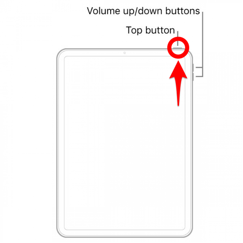 Premir e manter premido o botão superior - reiniciar o ipad congelado