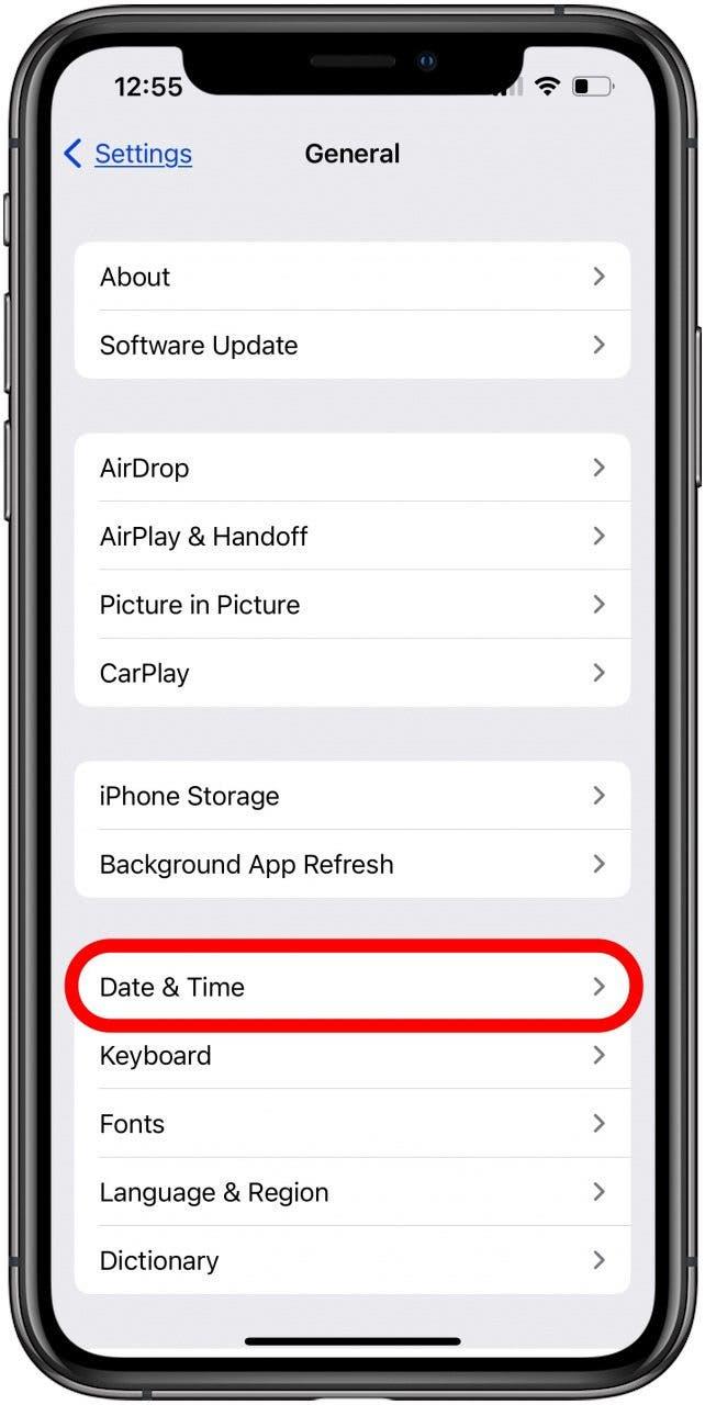 touchez date et heure dans les réglages de l'ipad ou de l'iphone