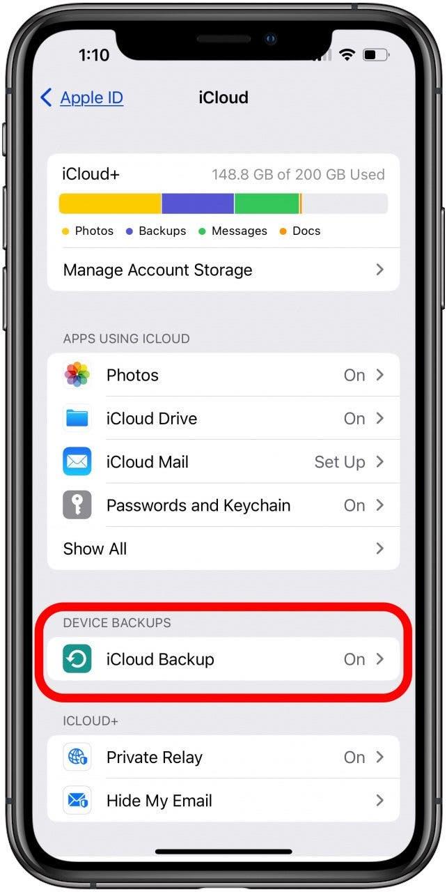 touchez Sauvegarde iCloud dans les réglages pour sauvegarder l'iphone ou l'ipad