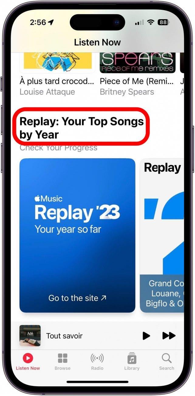 Tippen Sie auf eine Option in Wiederholen Sie Ihre Top-Songs nach Jahr in Apple Music