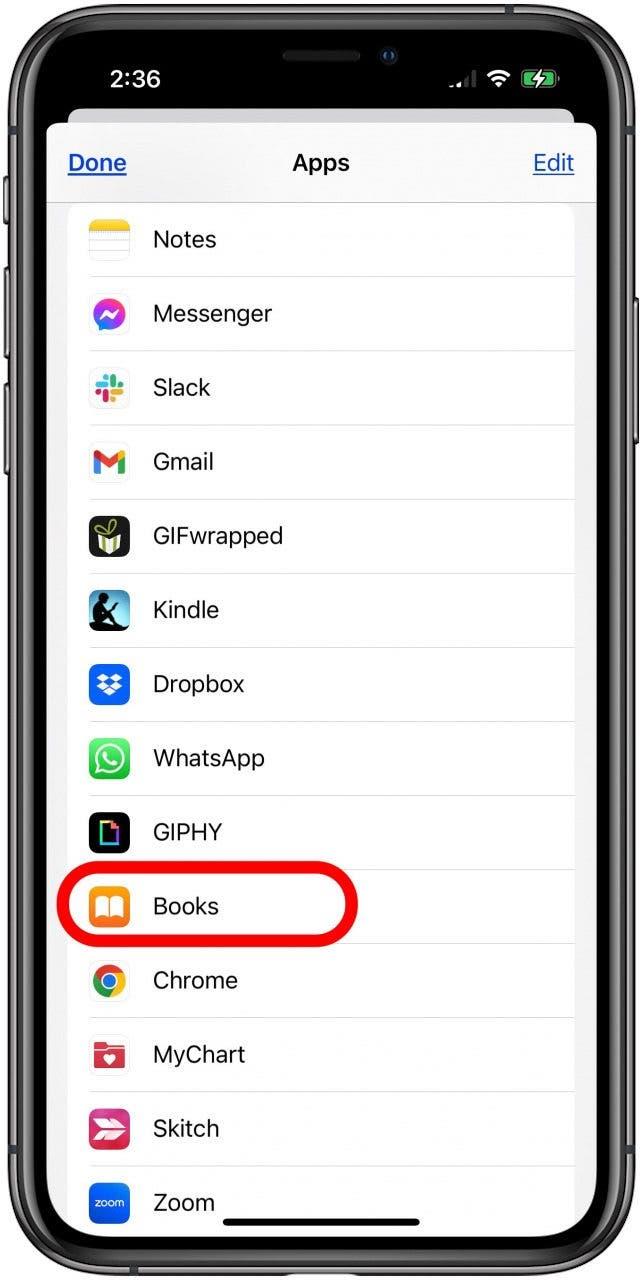 touchez livres pour créer un pdf sur iphone