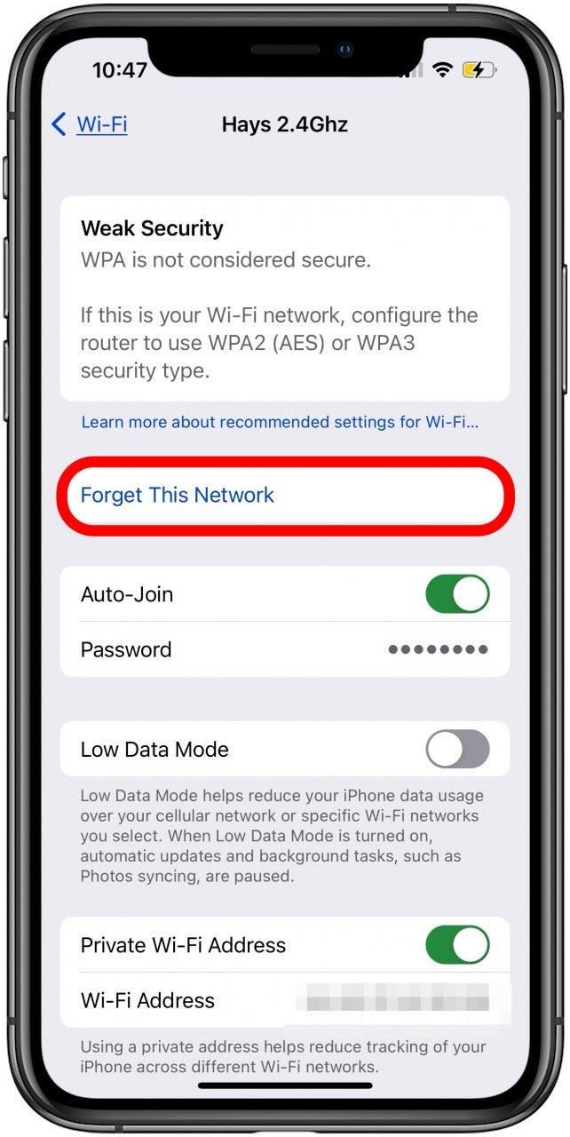 oubliez le réseau wifi si l'ipad ou l'iphone ne se connecte pas au réseau wifi