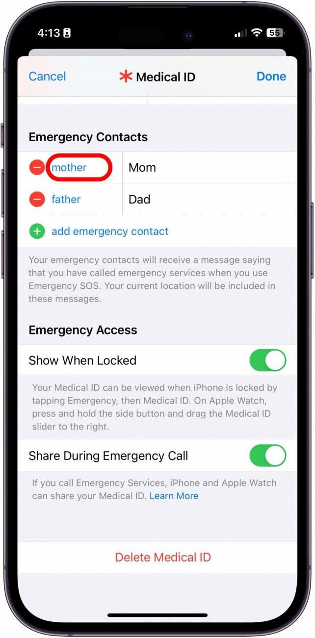 contact d'urgence sur iphone