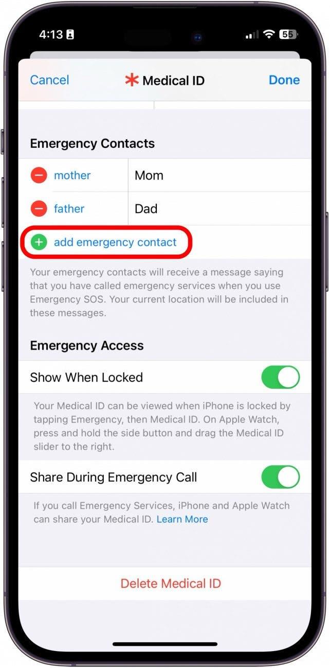 come cambiare contatto di emergenza su iphone