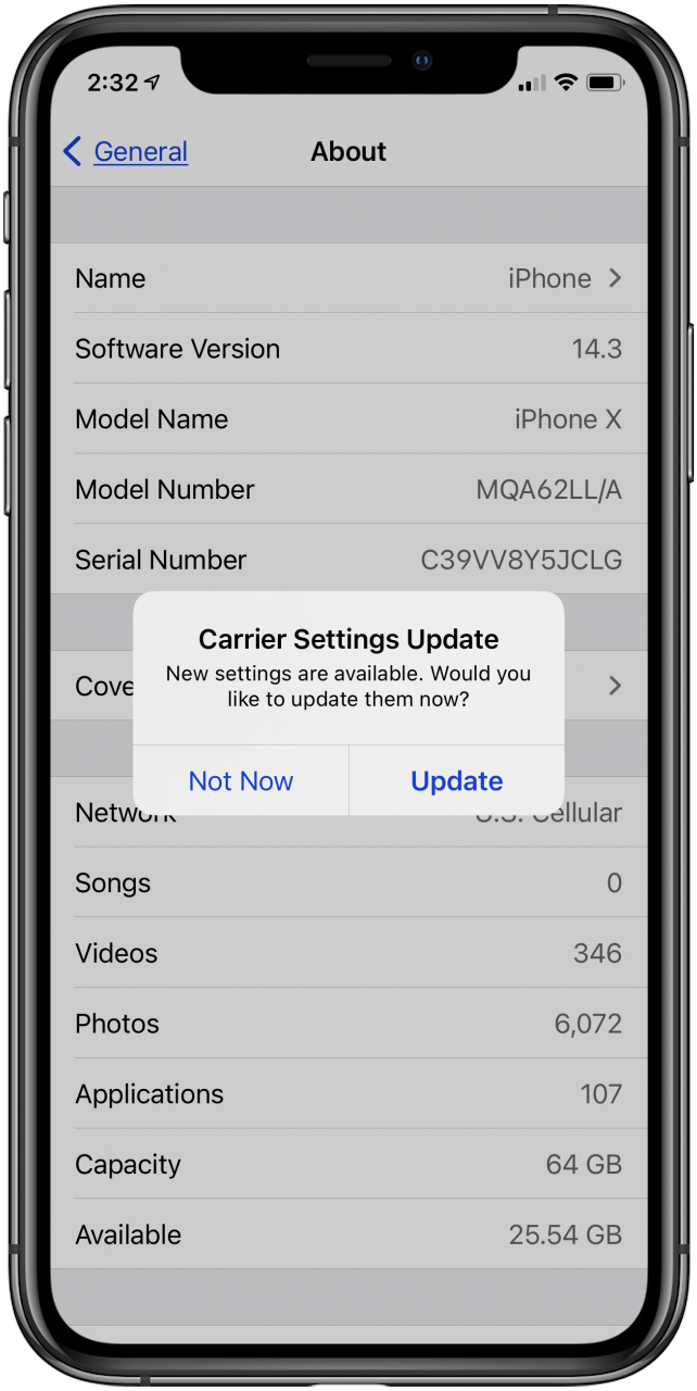 iphone'da operatör ayarlarını güncelleme