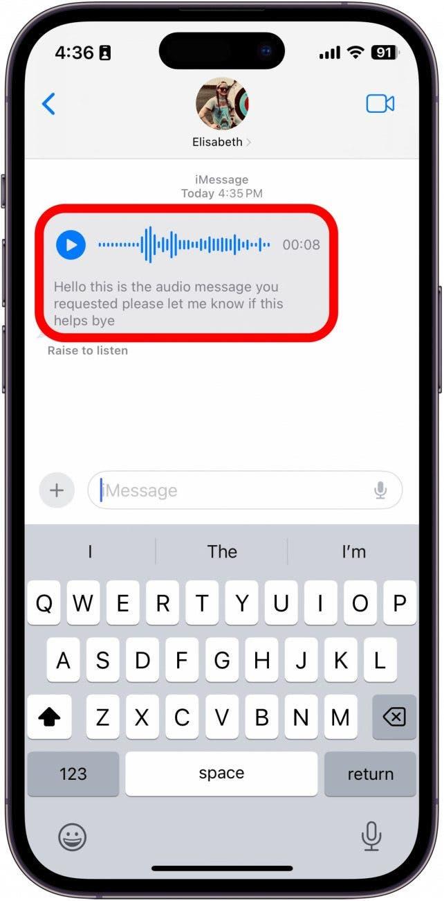 iphone meldinger app lydmelding med transkripsjon nedenfor