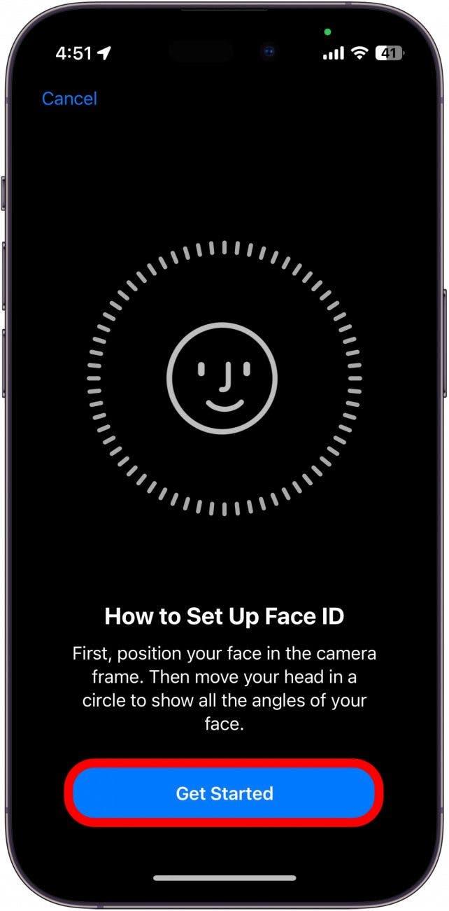 Touchez Commencer, et votre iPhone commencera à scanner votre visage.