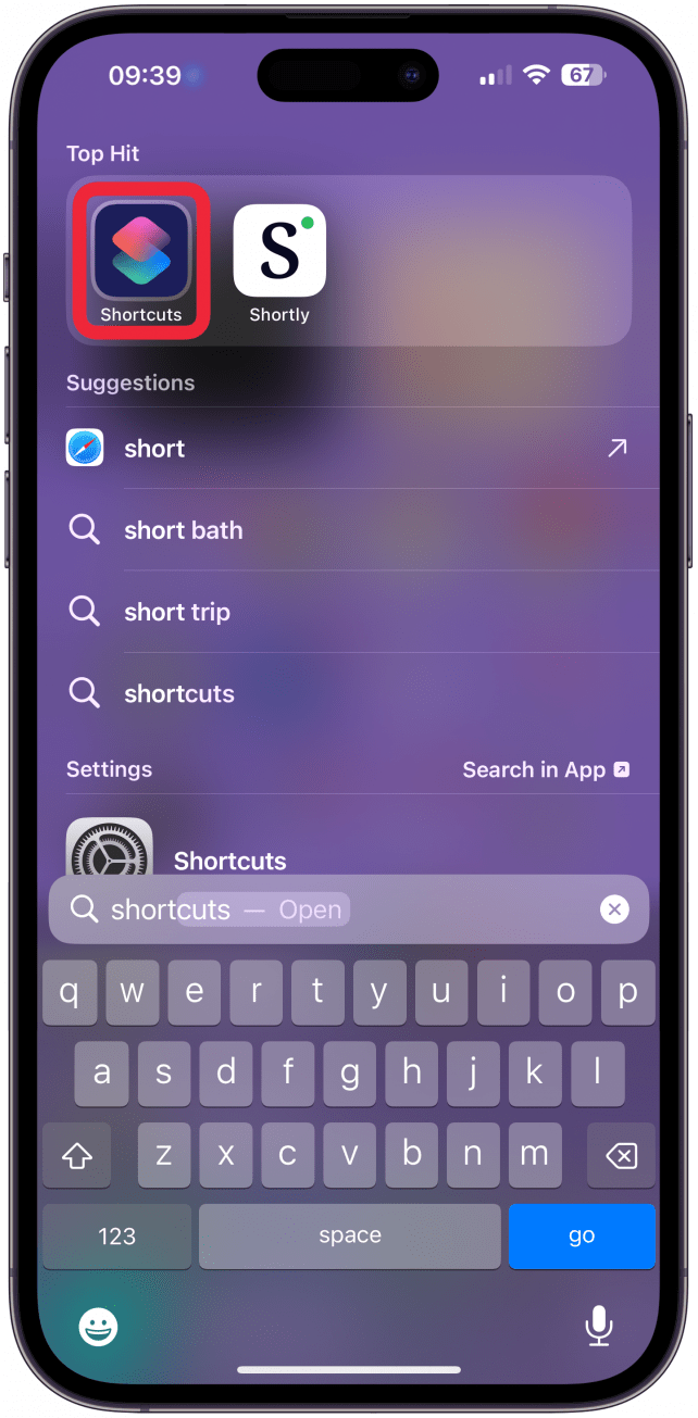 Öffnen Sie die App "Shortcuts".