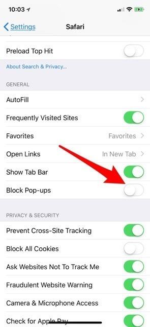 bloquear ventanas emergentes safari iphone
